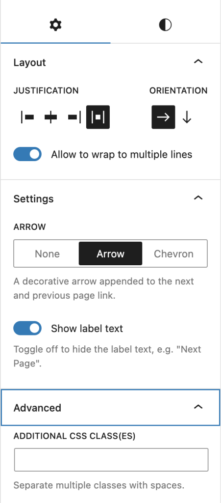 Cog Options in the Pagination Block